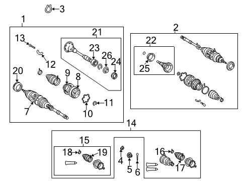 1999 Lexus RX300 Drive Axles - Front Front Drive Shaft Bearing Diagram for 90080-36133