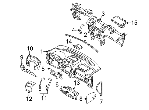 2007 Hyundai Entourage Cluster & Switches, Instrument Panel Cover Assembly-Defroster Nozzle Ct Diagram for 97355-4D000-VA