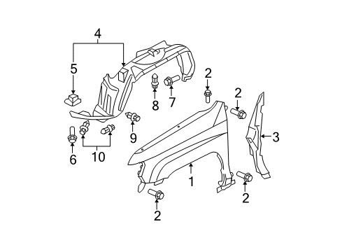 2009 Honda Ridgeline Fender & Components Fender, Right Front (Inner) Diagram for 74101-SJC-A01