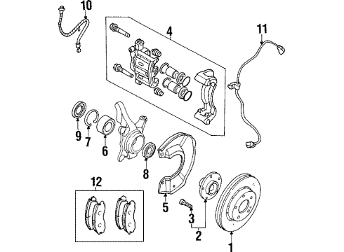 1997 Mitsubishi Diamante Anti-Lock Brakes Snap Ring Front Wheel Hub Diagram for MB633435