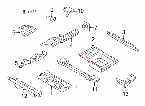 2009 BMW Z4 Rear Floor & Rails Trunk Floor Diagram for 41007225096