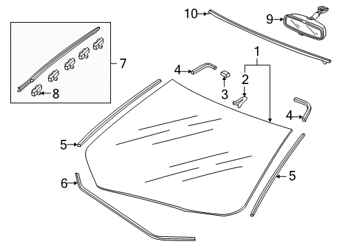 2016 Honda CR-Z Windshield Glass, Reveal Moldings Garnish Assy., L. FR. Windshield Side Diagram for 73162-SZT-G01