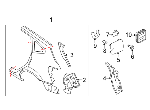 2010 Nissan Rogue Quarter Panel & Components Reinforce Assy-Back Pillar, LH Diagram for 77645-JM00A