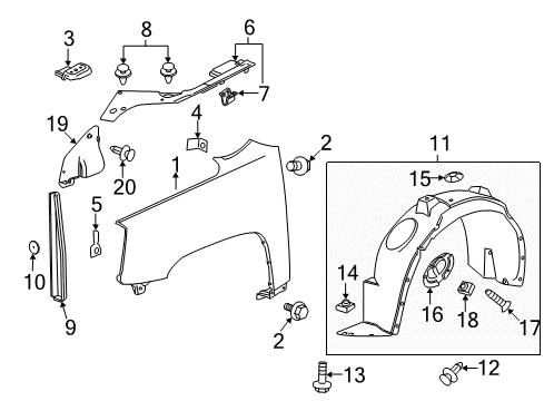 2013 GMC Terrain Fender & Components Cover Panel Diagram for 20777668