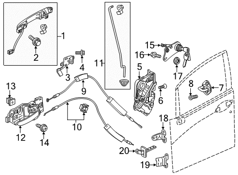 2015 Honda Fit Front Door - Lock & Hardware Bracket, L FR Out Handl Diagram for 72170-T5R-A00