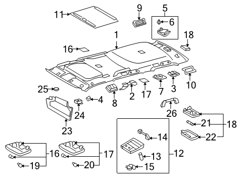 2022 Toyota Sequoia Interior Trim - Roof Map Lamp Assembly Diagram for 63650-0C460-B0
