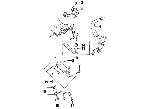 1998 Chrysler Sebring Rear Suspension Components, Lower Control Arm, Upper Control Arm, Stabilizer Bar STOPPER Suspension CROSSME Diagram for MR316384