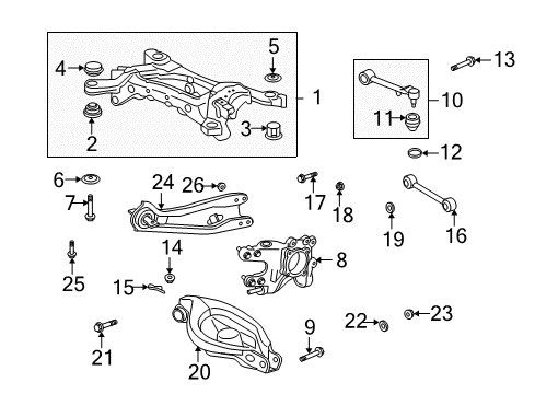 2008 Acura MDX Rear Suspension Components, Lower Control Arm, Upper Control Arm, Ride Control, Stabilizer Bar Stopper, Rear Sub-Frame Mounting Diagram for 50371-STX-A02