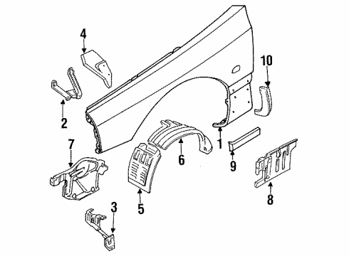 1993 Dodge Stealth Fender & Components, Exterior Trim Shield Splash Diagram for MB698863