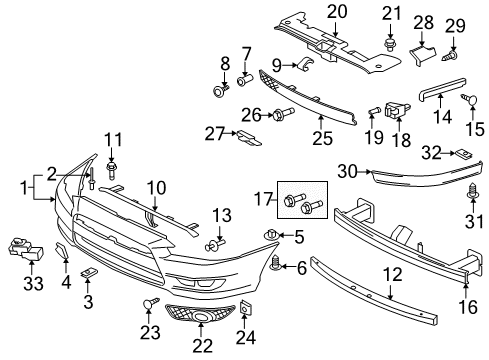 2015 Mitsubishi Lancer Front Bumper Screw-Trim Diagram for MF453047
