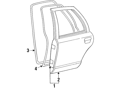 2002 Ford Crown Victoria Rear Door Weatherstrip On Body Diagram for XW7Z54253A10AAA