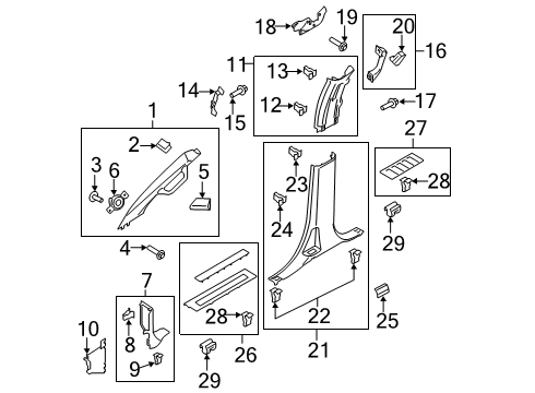 2020 Ford F-350 Super Duty Interior Trim - Cab Weatherstrip Pillar Trim Diagram for LC3Z-2503598-DA