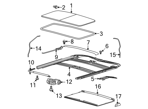 2013 Ford F-150 Sunroof Sunroof Frame Support Bracket Diagram for 9L3Z-16502P74-A