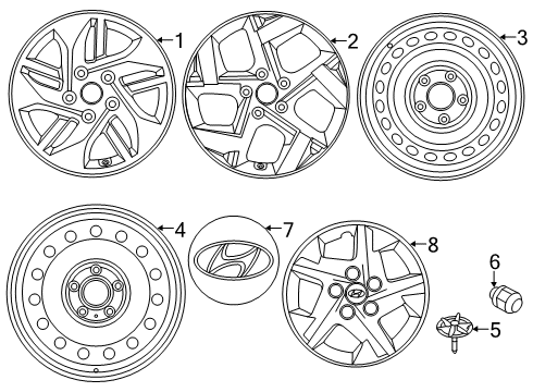 2020 Hyundai Venue Wheels, Covers & Trim Aluminium Wheel Assembly Diagram for 52910-K2200