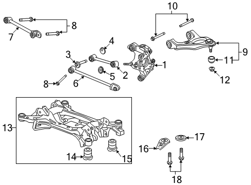 2009 Honda Accord Rear Suspension Components, Lower Control Arm, Upper Control Arm, Stabilizer Bar Knuckle, Left Rear Diagram for 52215-TA0-A00