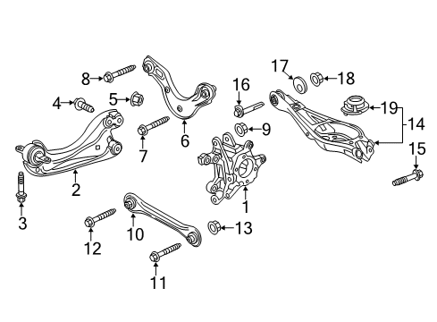 2019 Honda Accord Rear Suspension Components, Lower Control Arm, Upper Control Arm, Stabilizer Bar Knuckle, Left Rear Diagram for 52215-TVA-A01