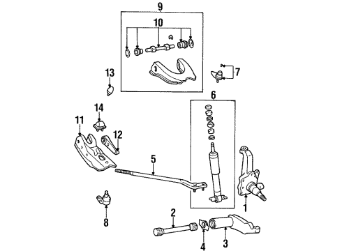 1994 Toyota T100 Front Suspension Components, Lower Control Arm, Upper Control Arm, Stabilizer Bar Knuckle, Steering, LH Diagram for 43212-34020