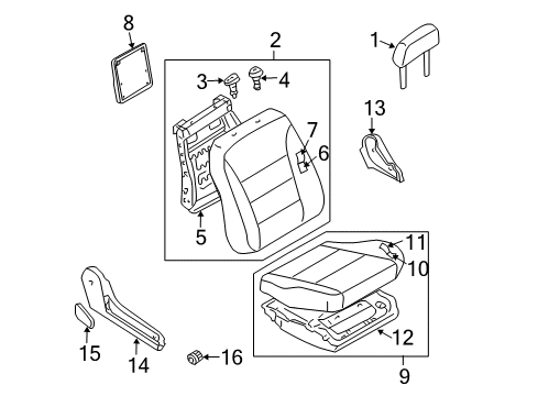 2000 Nissan Sentra Front Seat Components Pad Assembly Cushion Front Seat L Diagram for 87361-5M002