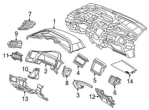 2012 Honda Civic Cluster & Switches, Instrument Panel Panel Assy., Center *NH809L* (DARK GRAY SATIN) Diagram for 77250-TR0-A01ZA