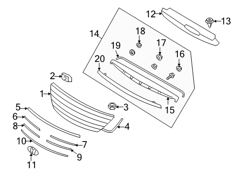 2007 Hyundai Azera Grille & Components Cr Piece3-Radiator Diagram for 86355-3L351