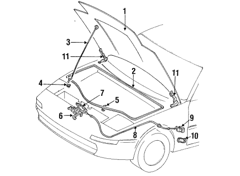 1995 Toyota MR2 Hood & Components Lock Assembly, Hood Diagram for 53510-17050