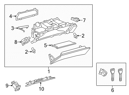 2019 Lexus LS500 Trunk Stopper Sub-Assy, Glove Compartment Door Diagram for 55054-50140