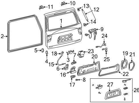 2001 Toyota Sequoia Lift Gate Support Cylinder Upper Bracket Diagram for 68955-0C010