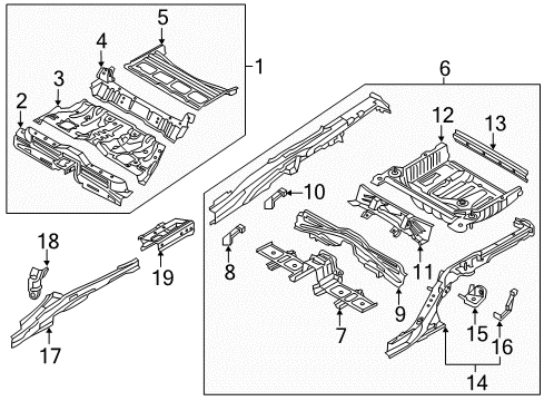 2020 Genesis G80 Rear Floor & Rails Panel Assembly-Rear Floor Side, RH Diagram for 65741-B1000