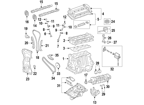 2010 Ford Fusion Engine Parts, Mounts, Cylinder Head & Valves, Camshaft & Timing, Variable Valve Timing, Oil Pan, Oil Pump, Balance Shafts, Crankshaft & Bearings, Pistons, Rings & Bearings Piston Diagram for 8E5Z-6135-A