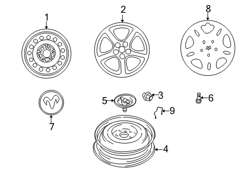 2001 Dodge Stratus Wheels, Covers & Trim Wheel Center Cap Diagram for MR783123
