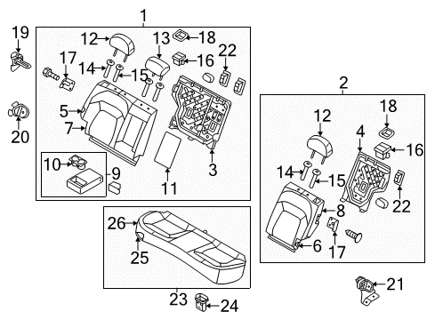 2014 Kia Sportage Rear Seat Components Frame & Pad -Rear Seat Diagram for 894503W001