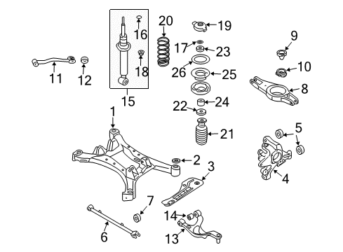 2004 Nissan Maxima Rear Suspension Components, Lower Control Arm, Upper Control Arm, Stabilizer Bar Bracket Assembly-Shock ABSORBER Mounting Diagram for 55322-8J000