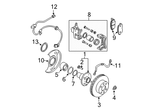 2003 Nissan Sentra Brake Components Sensor Assembly-Anti SKID, Front LH Diagram for 47911-4M460