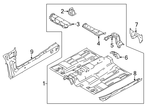 2020 Ford Transit Connect Floor & Rails Lower Reinforcement Diagram for AV6Z-1710062-A