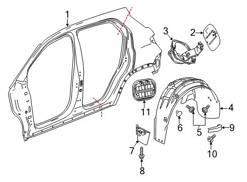 2020 Chevrolet Equinox Quarter Panel & Components Wheelhouse Liner Deflector Diagram for 23157569