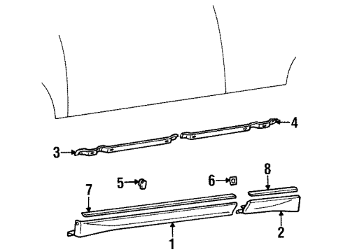 1994 Hyundai Scoupe Exterior Trim - Rocker Panel & Floor Clip-Side Sill Moulding Mounting Diagram for 87765-23000