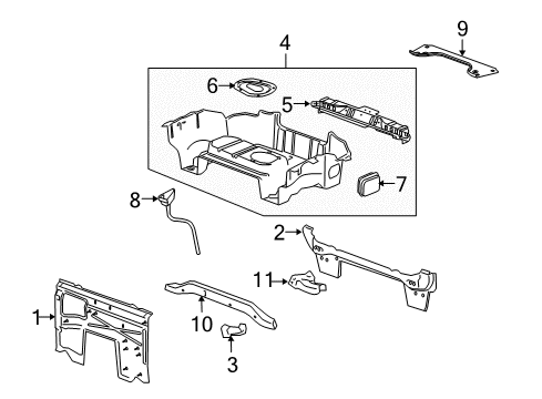 2009 Pontiac Solstice Rear Body Panel, Floor & Rails Panel Asm-Rear Floor Diagram for 20834863