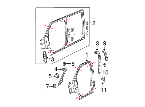 2014 GMC Savana 1500 Center Pillar, Hinge Pillar, Uniside Weatherstrip Pillar Reinforcement Bracket Diagram for 10365807