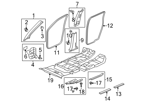 2011 Honda Pilot Interior Trim - Pillars, Rocker & Floor Garnish Assy., R. FR. Side (Inner) *B167L* (BALTIC BLUE) Diagram for 84201-SZA-A01ZA