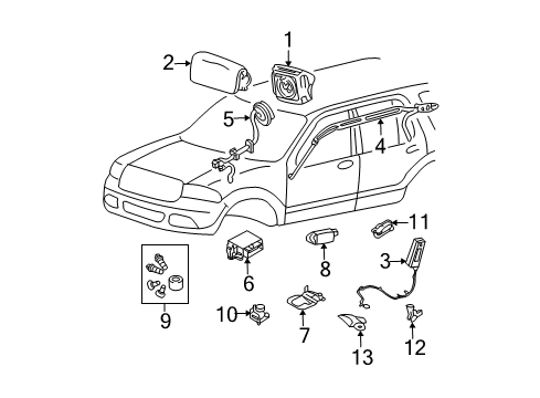 2009 Mercury Mountaineer Air Bag Components Side Sensor Diagram for 9L2Z-14B345-B