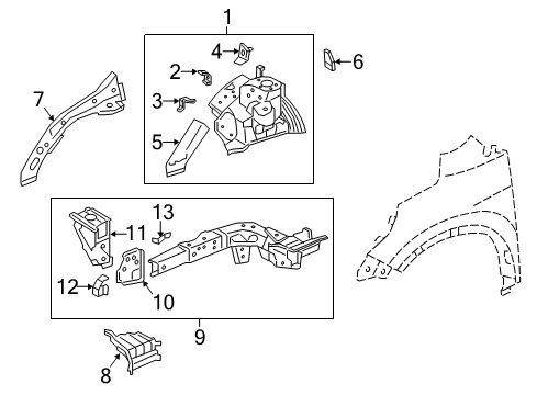 2016 Honda CR-V Structural Components & Rails Housing Comp R, FR Damper Diagram for 60650-T1W-305ZZ