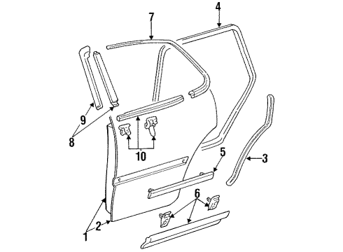 1996 Toyota Camry Rear Door & Components, Exterior Trim Weatherstrip On Body Diagram for 62331-33020