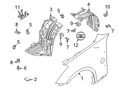 2007 Nissan 350Z Fender & Components, Exterior Trim Protector-Front Fender, Front LH Diagram for 63845-CF40A