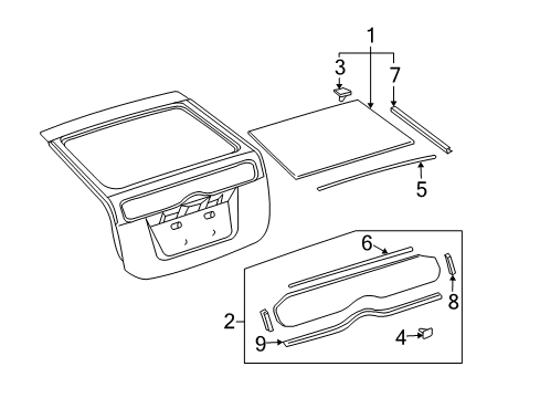 2008 Toyota Prius Lift Gate - Glass & Hardware Lower Glass Spacer Diagram for 64819-47020