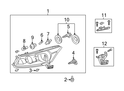 2010 Honda Accord Bulbs Bracket Kit, L. Headlight Mounting (A) Diagram for 06150-TA0-A01