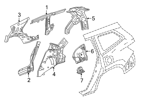 2022 Honda Pilot Inner Structure - Quarter Panel Panel, L. RR. Inside Diagram for 64701-TG7-A00ZZ