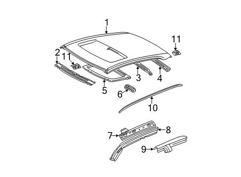 2002 Lexus ES300 Roof & Components, Exterior Trim Support, Roof Panel Diagram for 63118-33020