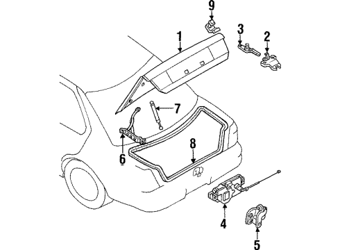 1994 Infiniti G20 Trunk Lid Cylinder Set-Trunk Lid Lock Diagram for 84660-62J27