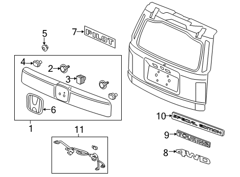 2015 Honda Pilot Parking Aid Emblem, Rear (H) Diagram for 75701-SZA-A00