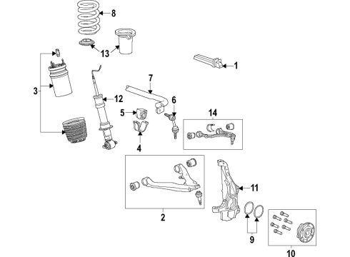 2022 GMC Yukon Front Suspension Components, Lower Control Arm, Upper Control Arm, Ride Control, Stabilizer Bar Air Spring Diagram for 84844793